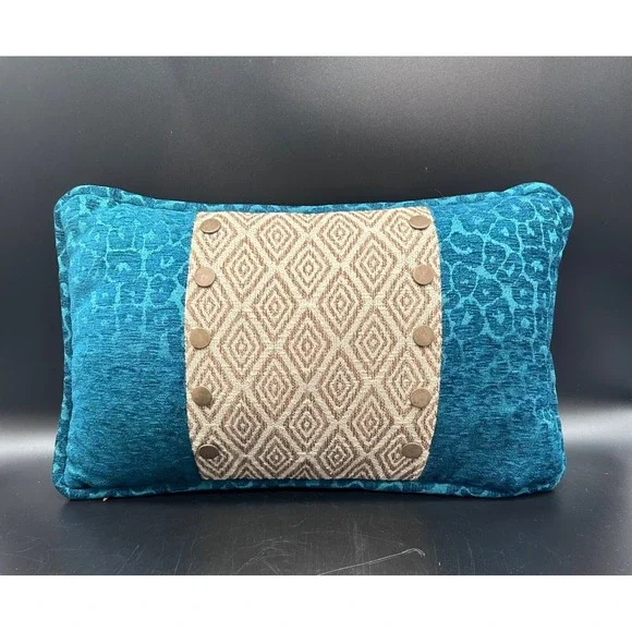 Irate and Leopard Textured Teal  Beige Accent Throw Pillow 10x16