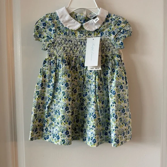 New Baby Ralph Lauren Floral Seersucker Dress & Bloomer Set