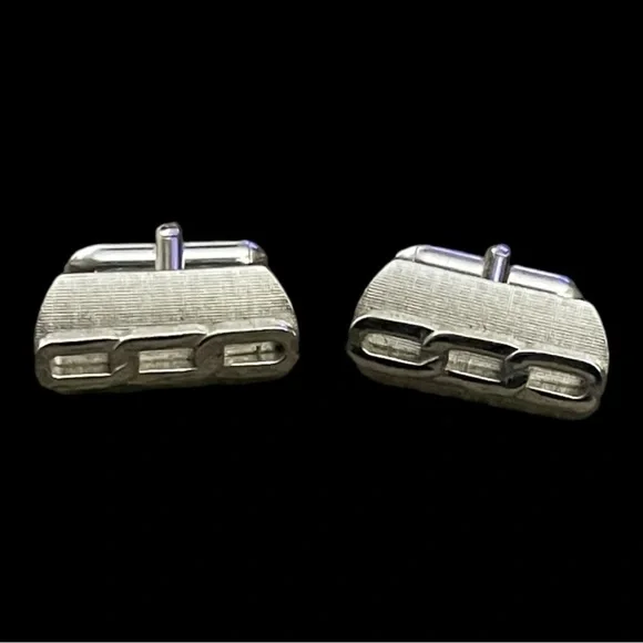 Vintage Mens Silver Metal Swank Cufflinks Oval Link Tubular Oval Links Classic