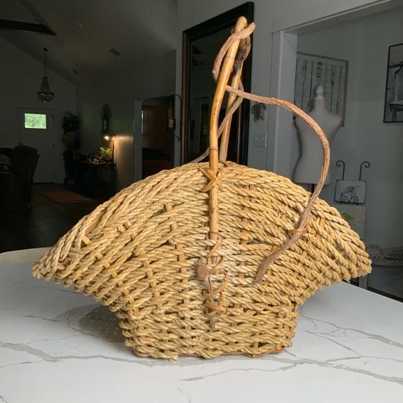 Vintage Twisted Woven Bamboo Basket