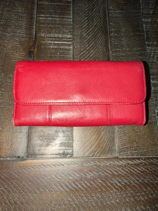 Red Soft Leather Long Wallet for Women