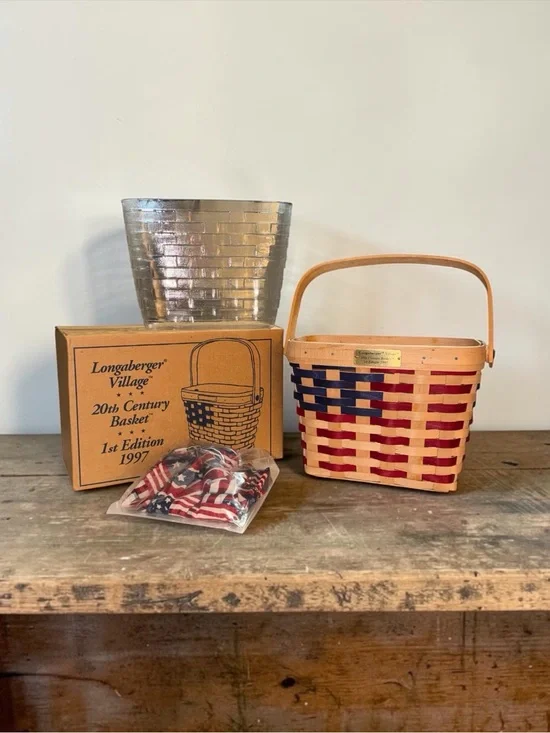 VINTAGE Longaberger Village 20th Century American Flag Basket - 1st Edition 1997