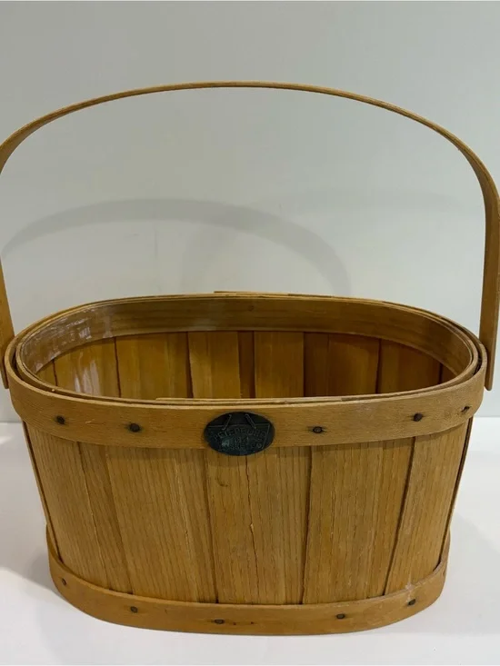 Vintage Peterboro Basket Co Woven Wood Basket Handle Rectangle 11