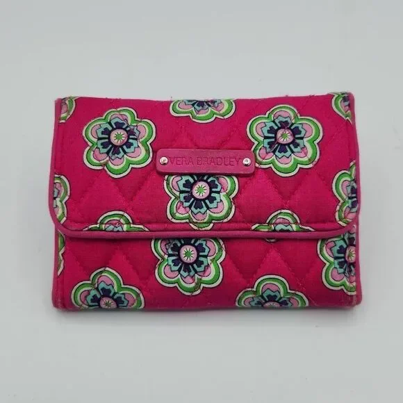 Vera Bradley Euro Wallet in Pink Swirls Flowers Card Holder Small Travel