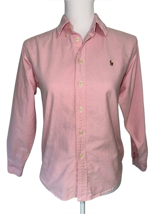 Ralph Lauren Pink Oxford Button Up Shirt Boys Size 14 Pony Logo Cotton