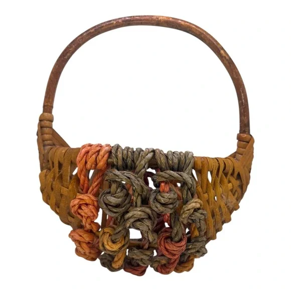 Vintage Woven Wicker‎ Basket Handcrafted Boat Shaper Knots wall decor planter