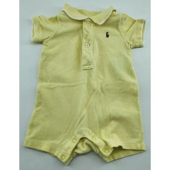 Ralph Lauren‎ Yellow Polo Romper Baby Size 3M Pony Logo 100% Cotton