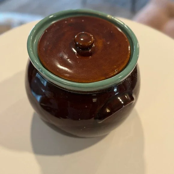 Vintage Ceramic Crock Bean Pot Jar Brown Turquoise Lid Hull Pottery‎ ****Lid****
