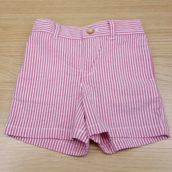 RALPH LAUREN Baby Shorts 6M Pink White Seersucker Stripe Cotton Elastic Waist