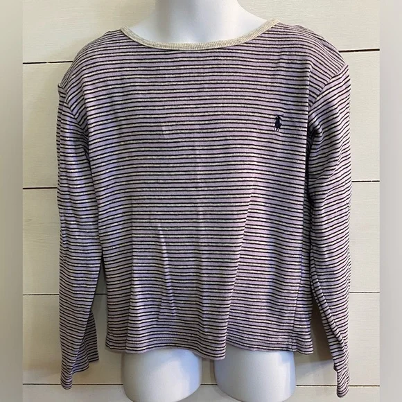 Ralph Lauren Girls’ Sz 6‎ Purple/Black Striped Long Sleeve Cotton Shirt