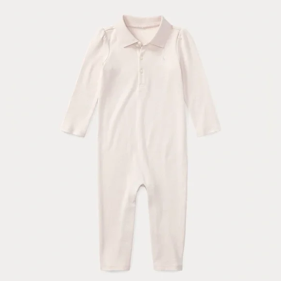 Ralph Lauren Baby Girls Long-Sleeve Polo Coverall, 6 mo, MSRP $40, delicate pink
