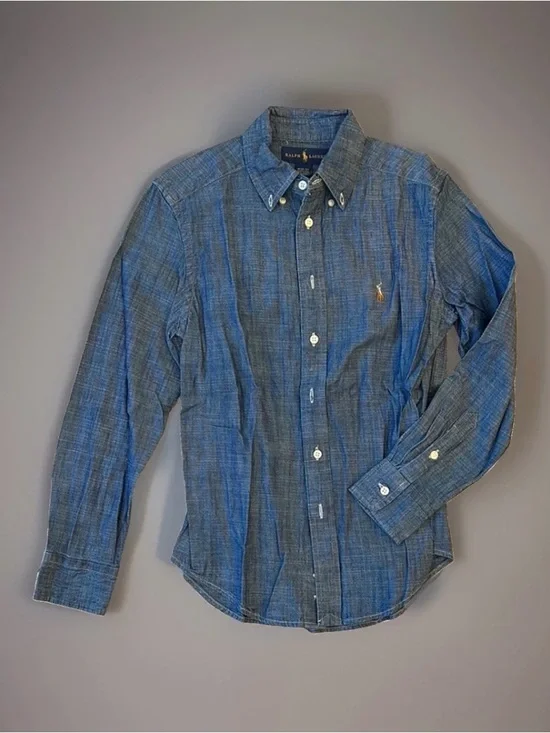 Polo Ralph Lauren Boys Blue Denim Button Down Shirt Size 14/16 L