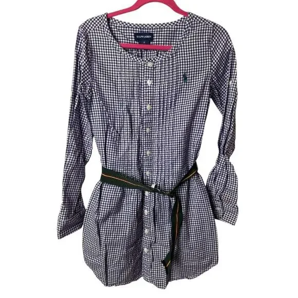 Ralph Lauren Purple Gingham Check Long Sleeve Button Up Dress Girls Size 8