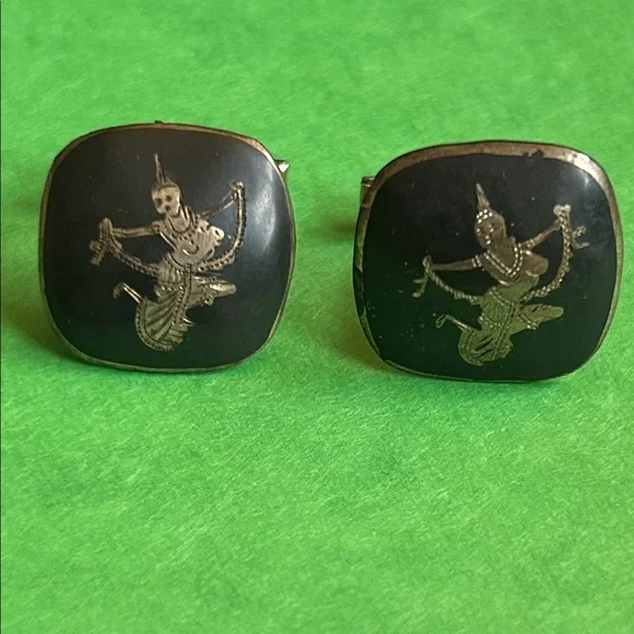 Vintage Sterling Silver Square Siam Cuff Links