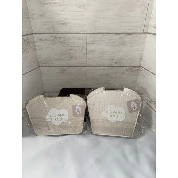 Slumberkins Set of 2 Felt Storage Bins Cream Nursery Toy Organizers Nwt