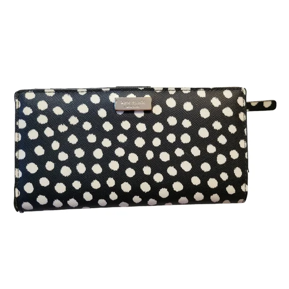 Kate Spade Stacy Black White Musical Dot Bifold Snap Close Coated Canvas Wallet