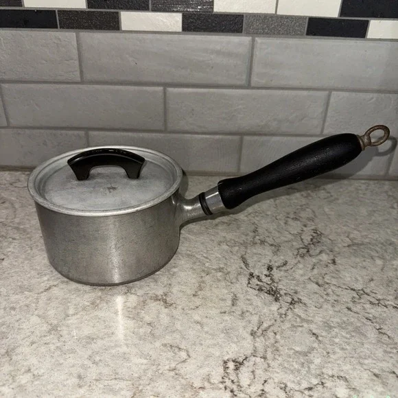 Vintage WEAR-EVER Aluminum Tacuco No. 701  Pot Sauce Pan Lid Long Wood Handle