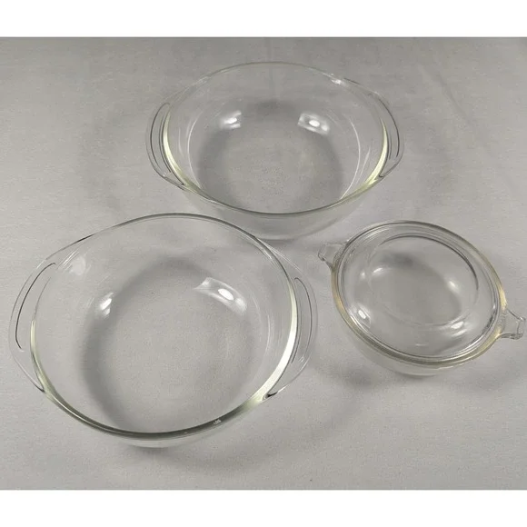 Set of 3 Vintage‎ Pyrex Clear Glass Round Casserole Dish