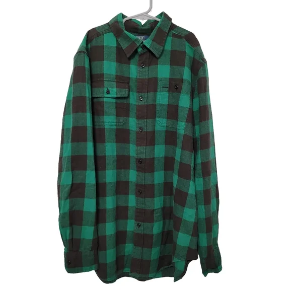 Ralph Lauren Green Buffalo Plaid Button Down Shirt Size Boys XL (18-20) Flannel