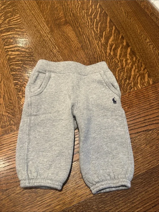 Ralph Lauren Baby Boys Light Gray Fleece Sweatpants with Polo Pony