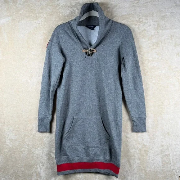 Ralph Lauren Kids Gray Sweatshirt Dress Toggle Neck Patch Logo Red Stripe‎ XL 16