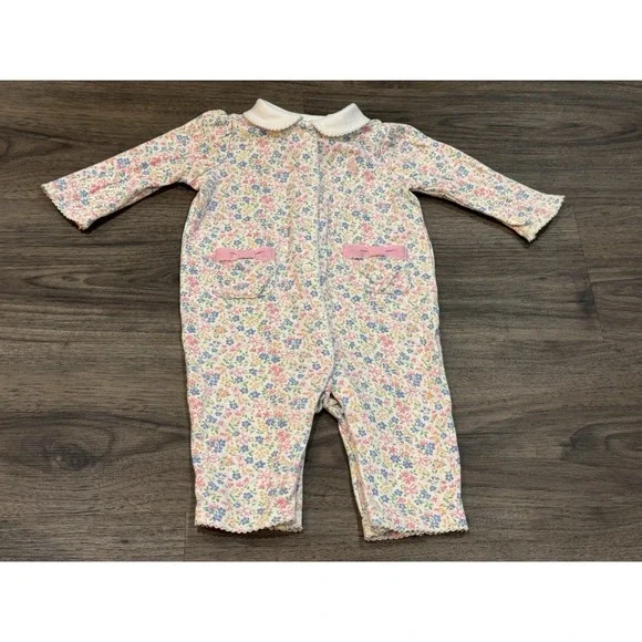 Ralph Lauren Romper 3M Pink Floral Peter Pan Classic Cottagecore Baby Girl Bows
