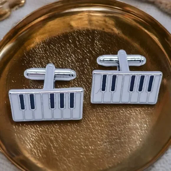 Piano Key Silver Cufflinks Tuxedo Formal Shaped Cuff Links Musician Band NWT Men