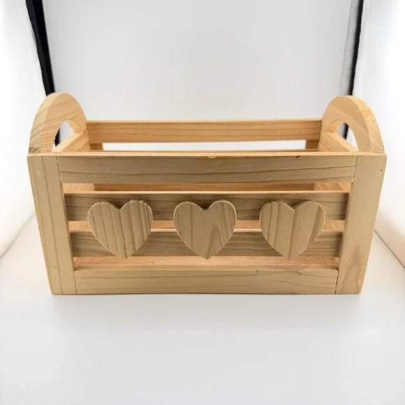 Wooden Container With Hearts Vintage
