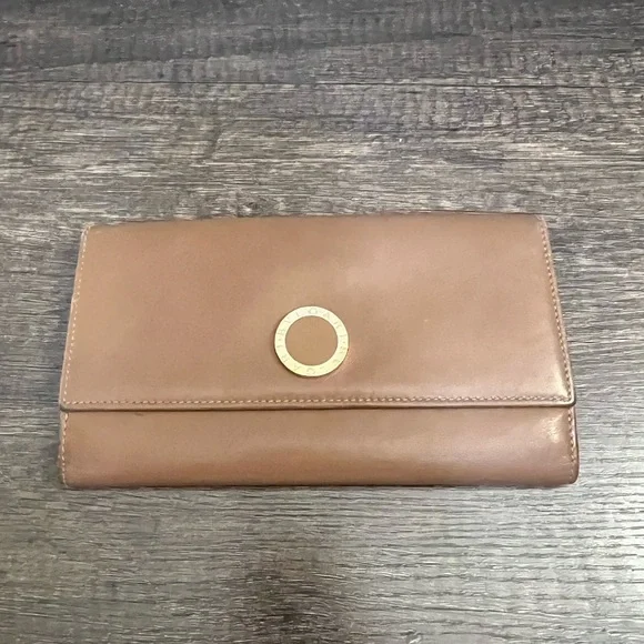 Bulgari Brown Leather Wallet with Gold Accent