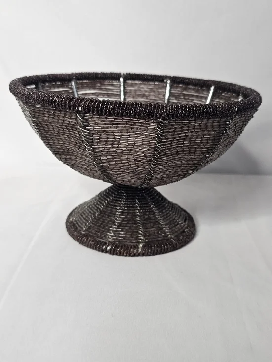 Vintage African Beaded Wire Bowl 7