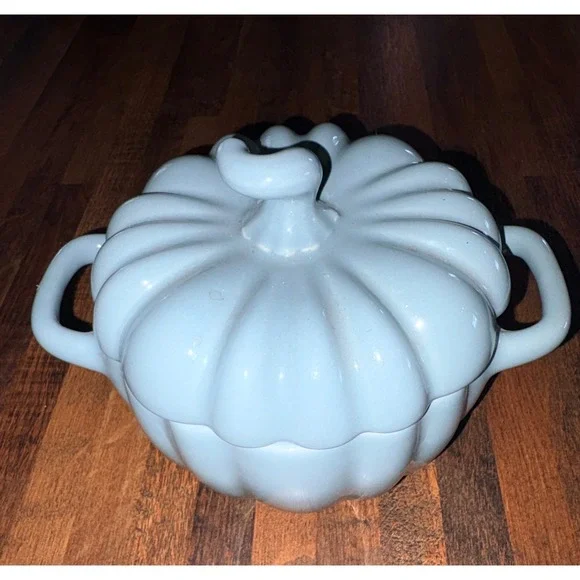 Crofton Light Blue Pumpkin Stoneware Cocotte Mini Casserole Dish with Lid