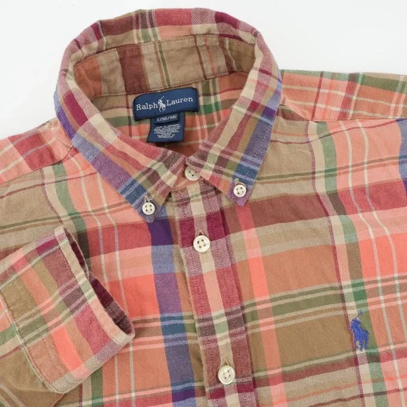 Polo Ralph Lauren Plaid Button Down Shirt‎ Long Sleeve Boys Size Large 16 18