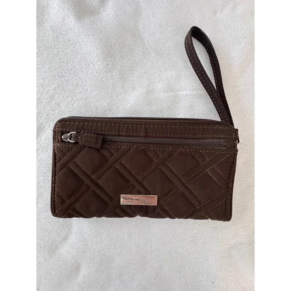 Vera Bradley Brown Quilted Microfiber Zip Around Wristlet Wallet Organizer