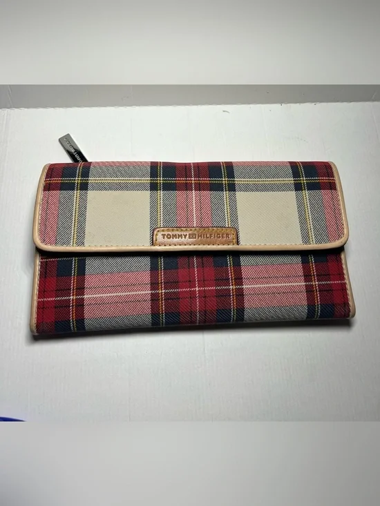Tommy Hilfiger Red, Navy & Cream Plaid Foldover Wallet