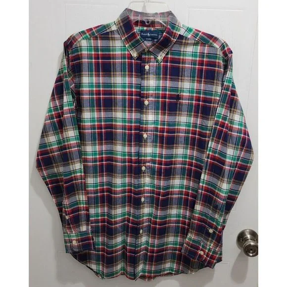 Ralph Lauren Plaid‎ Pony Logo Long Sleeve Button Down Shirt Youth Boy's Size XL