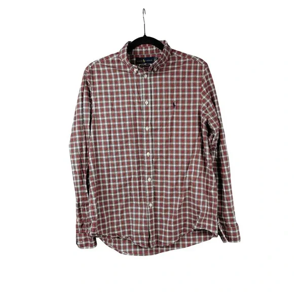 Ralph Lauren Boys XL 18-20 Red Plaid Button Down‎ Shirt Natural Stretch Cotton