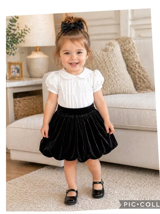 Ralph Lauren Black Velvet Bubble Skirt / Skort Girls 24M Holiday Party EUC