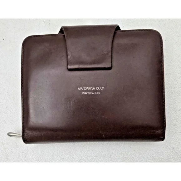 Mandarina Duck Bifold Zip Accordion Wallet Calfskin Leather Brown MD38