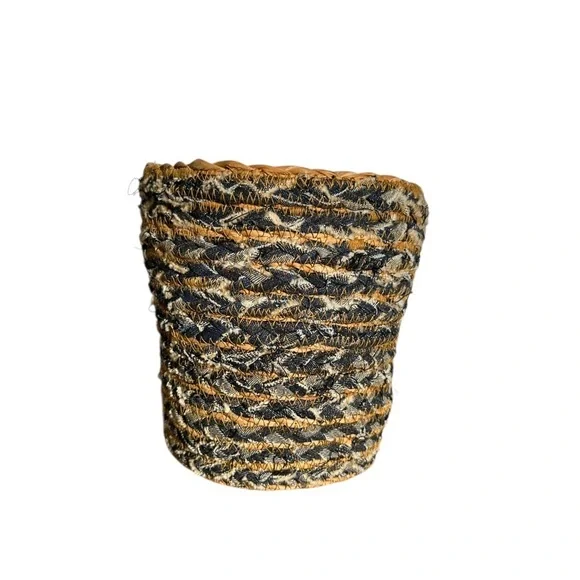 Plant Woven Basket with Black denim and Tan Design small/medium will Post size