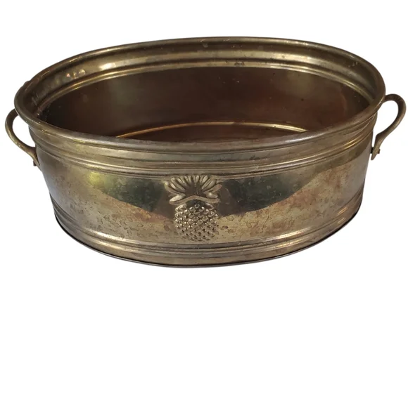 VINTAGE MCM Solid Brass Pineapple Oval Planter – Made in India