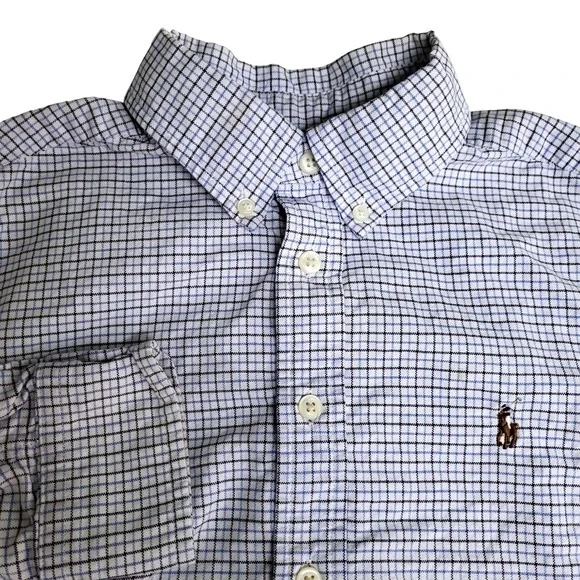 Ralph Lauren Kids Medium 10 12 Button‎ Down Shirt Blue Plaid Long Sleeve Flesh