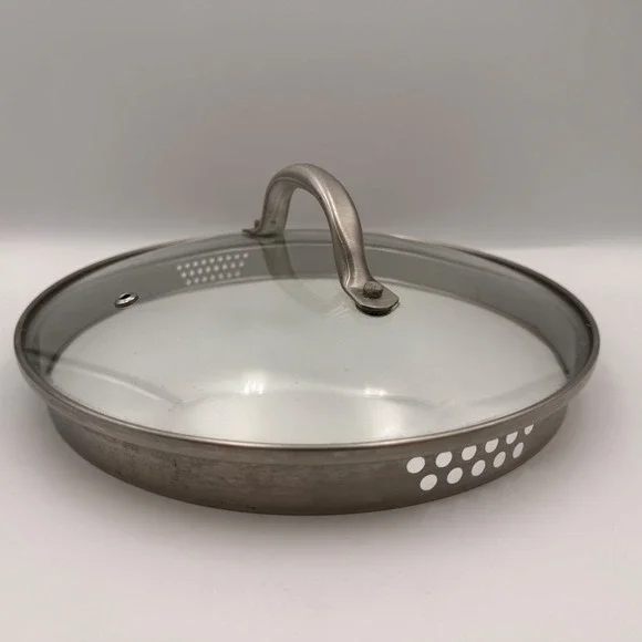 9.25 Inch Tempered Glass Lid with Stainless Steel Rim and Built-in Strainer Hole