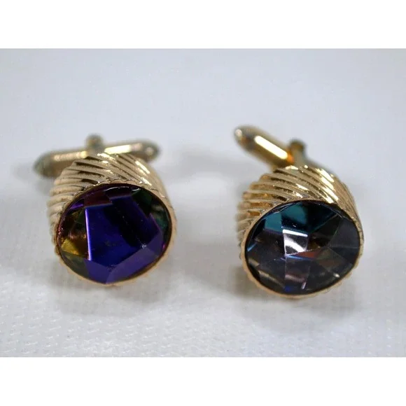 Vintage Swank Gold Tone Cufflinks‎ with Watermelon Rhinestone
