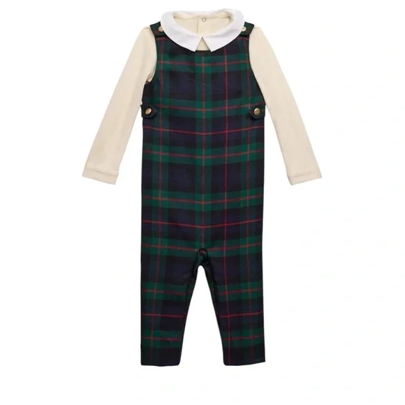 NWT Ralph Lauren Baby Boy Plaid Wool Overall Pant‎ Set Winter Special Occasion