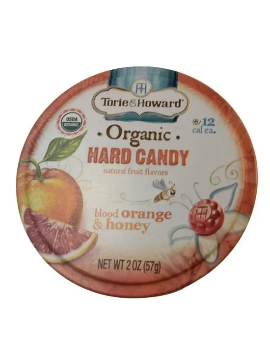 Torie Howard Organic Hard Candy Tin Blood Orange Honey Small Empty Canister