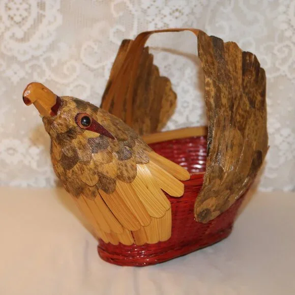 gorgeous vintage bird of prey Chinese handmade decorative basket smoke free home