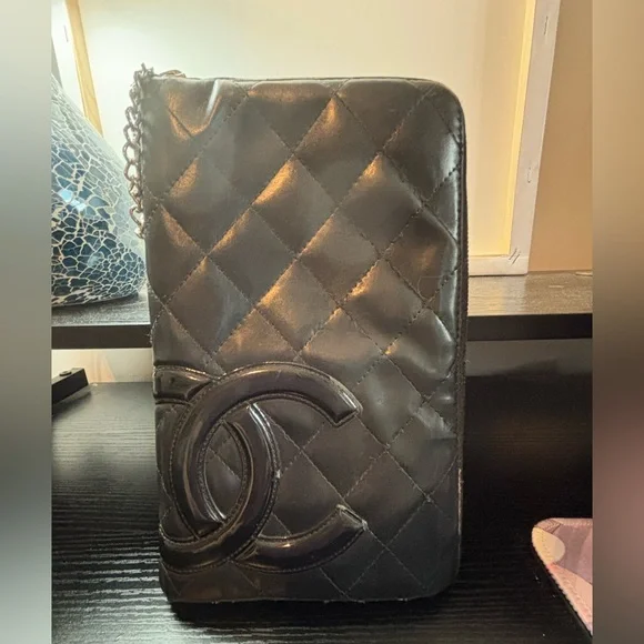 Authentic Chanel Cambon Ligne Quilted Organizer Wallet – Black/Fuchsia