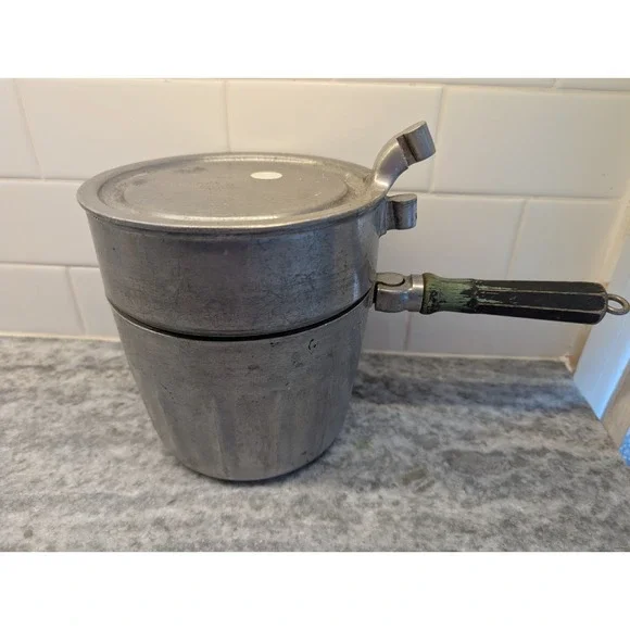 Vintage Aluminum Double Boiler, 3 Piece, Household Institute