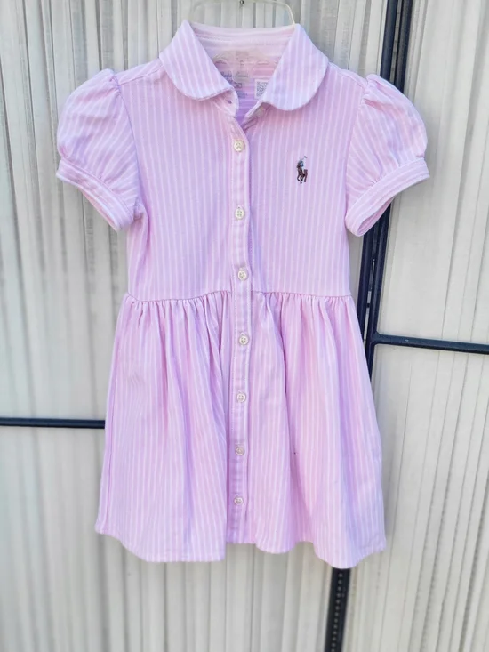 Ralph Lauren Pink Striped Polo Dress - Girls