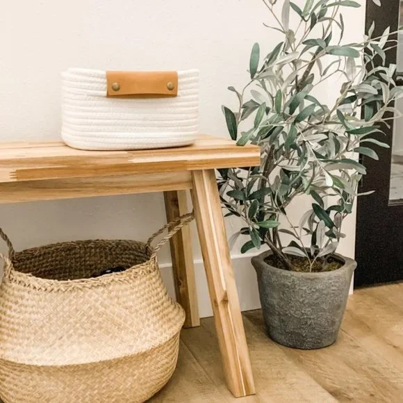 Cotton Rope and Leather Decorative Bin